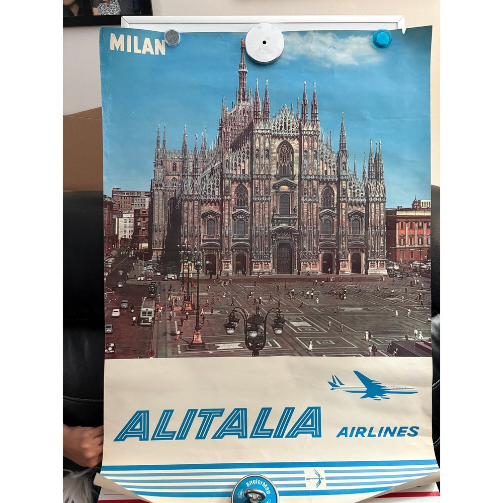 Vintage Alitalia Airlines Milan Italy Travel Poster Duomo di Milano SAIGA Italy